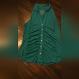 Teal Sleeveless Button-Up Women's Top